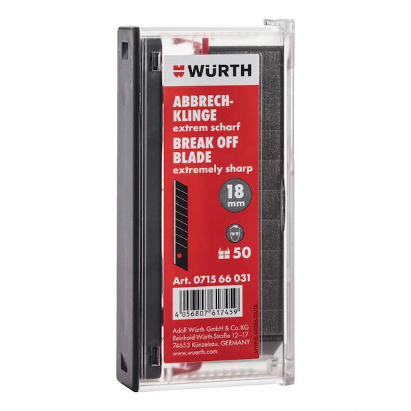 Würth 50x Abbrechklinge 18mm extrem scharf schwarz Schiebespender